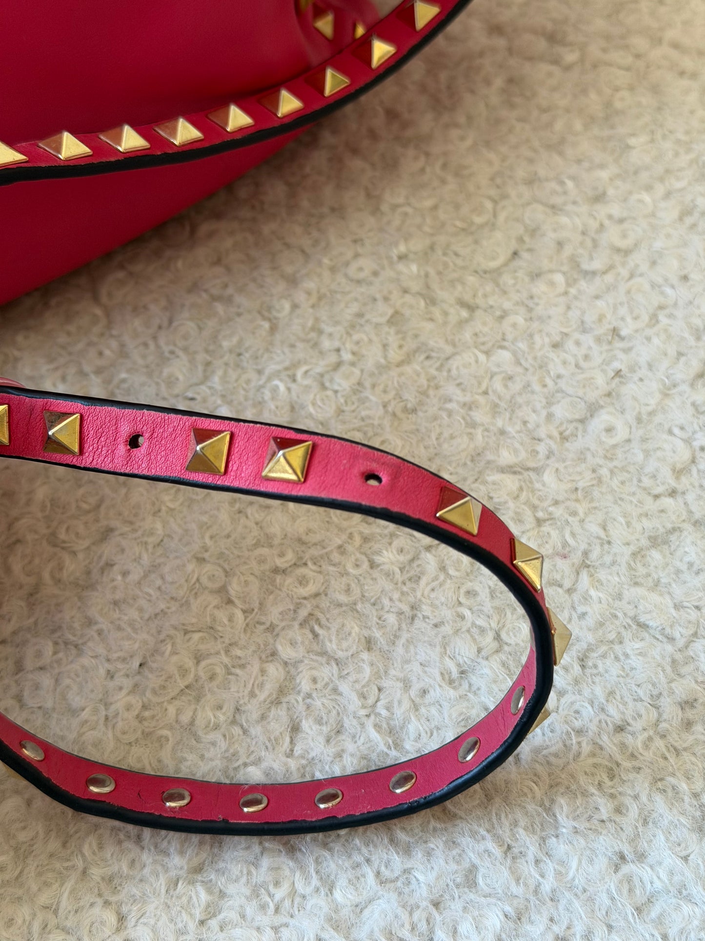2000s Rouge Leather Rockstud Tote Handbag