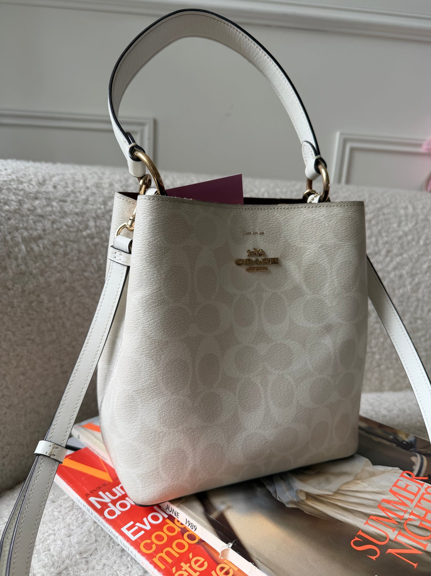 Pre-Owned White Monogram Coated Canvas Bucket Bag
