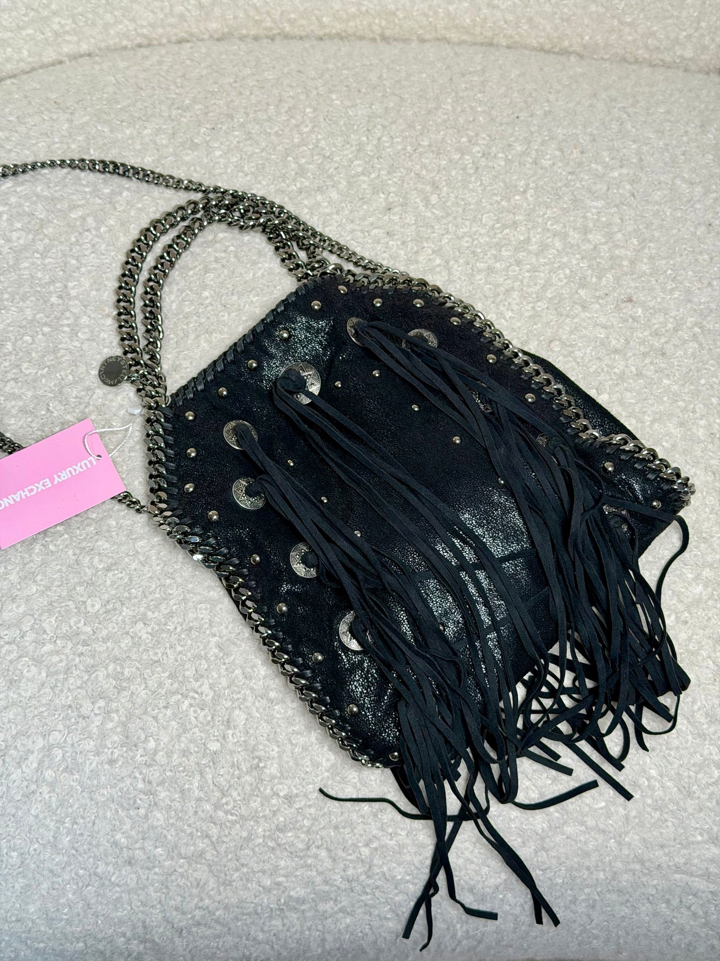 Pre-Owned Black Fringe Crossbody Bag