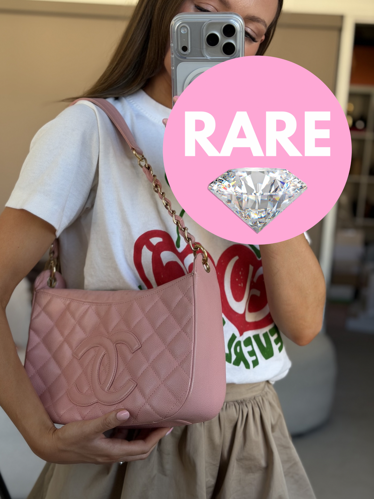 Pre-Owned Light Pink Caviar Leather Hobo Bag