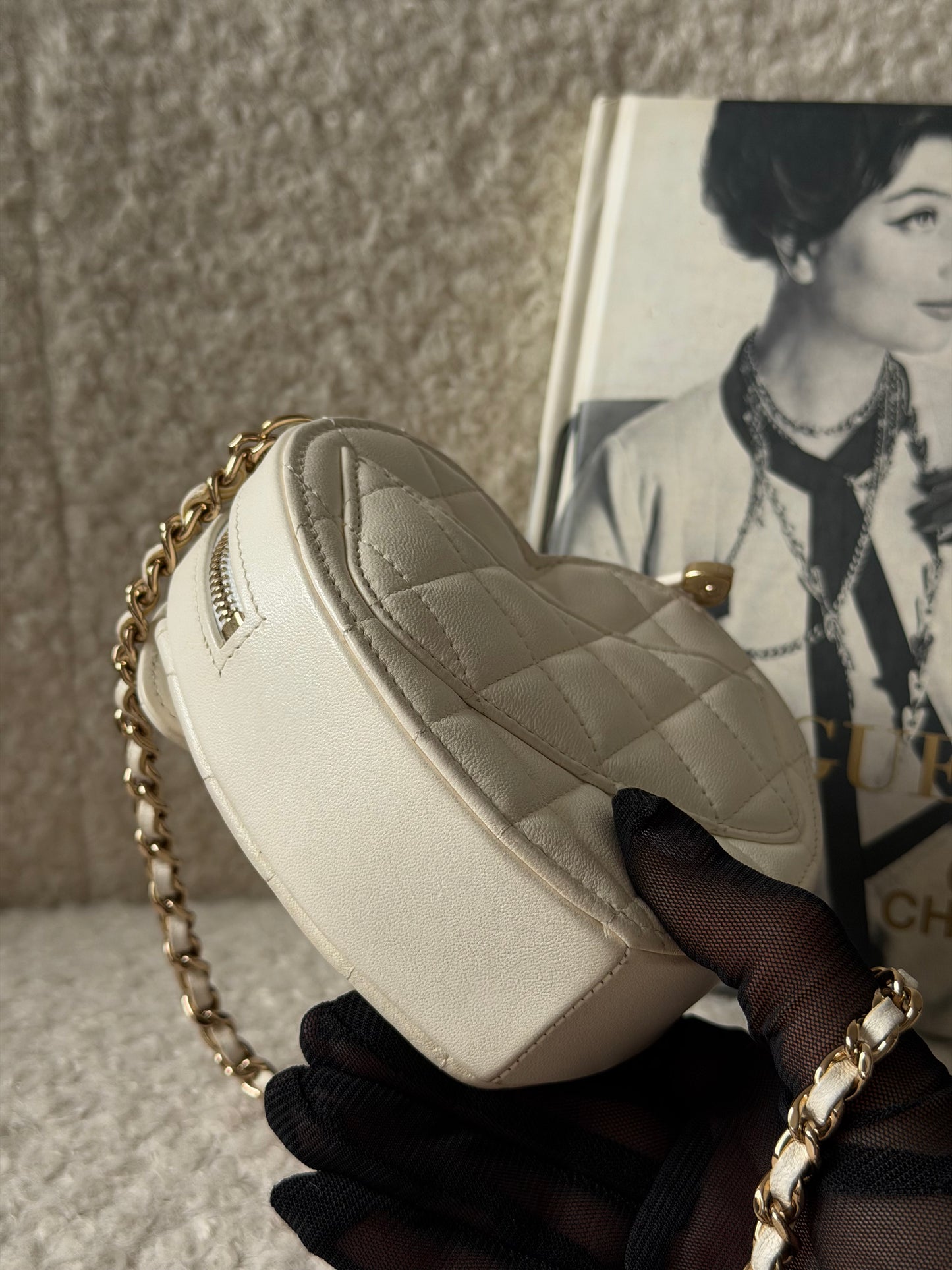 White Lambskin Mini Heart Crossbody