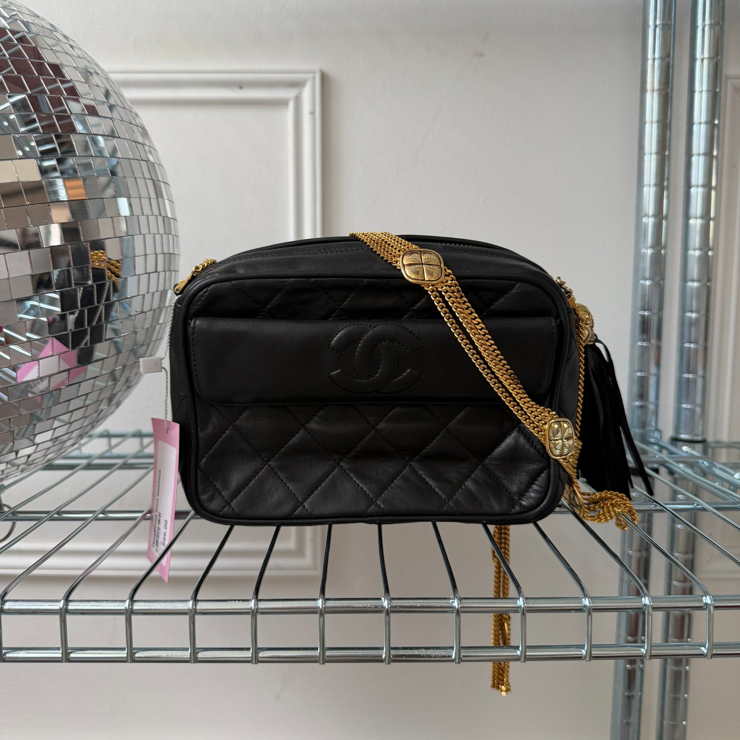 Pre-Owned Black Matelassé Lambskin Leather Multi-Chain Camera Bag