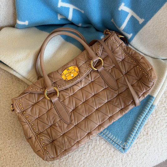 Pre-Owned Pink Matelassé Leather Crossbody Tote Bag