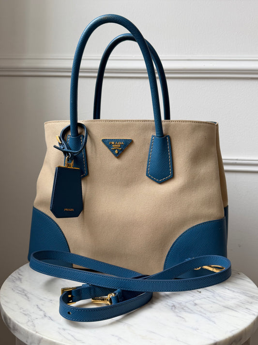 Blue Saffiano Leather & Canapa Tote