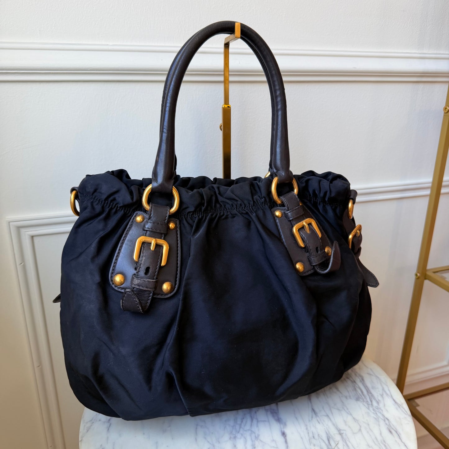 2000s Vintage Two Way Black Nylon Tote Bag