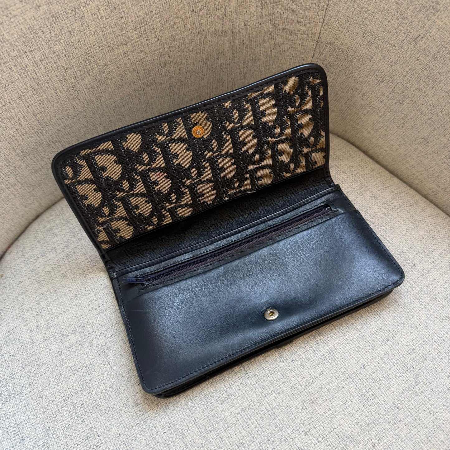 Pre-Owned Navy Oblique Canvas Wallet