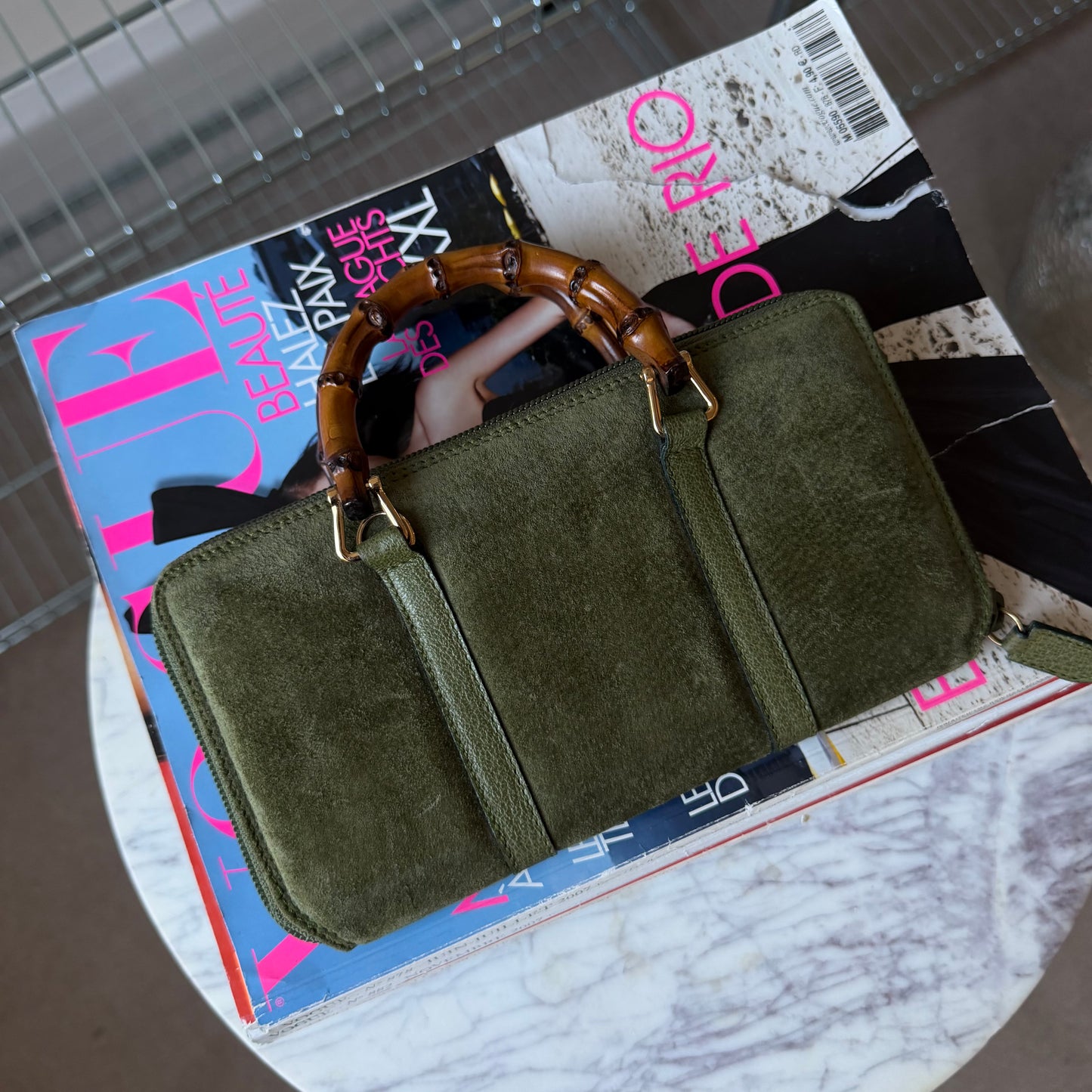 Pre-Owned Khaki Bamboo Suede Wallet