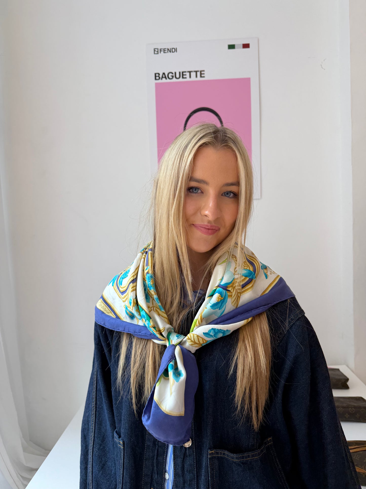 Blue Floral Silk Scarf