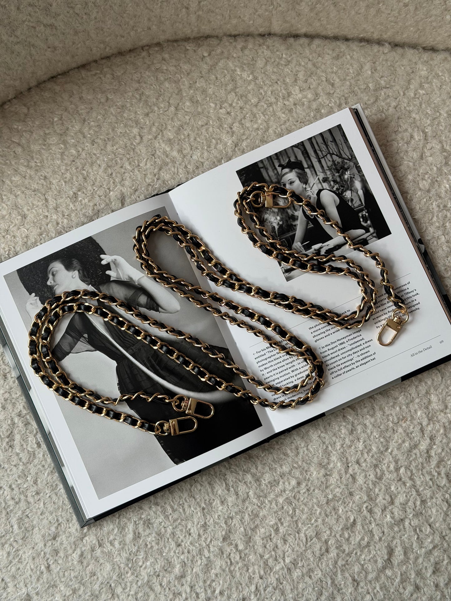 Black Leather & Gold Crossbody Chain