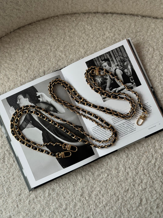 Black Leather & Gold Crossbody Chain