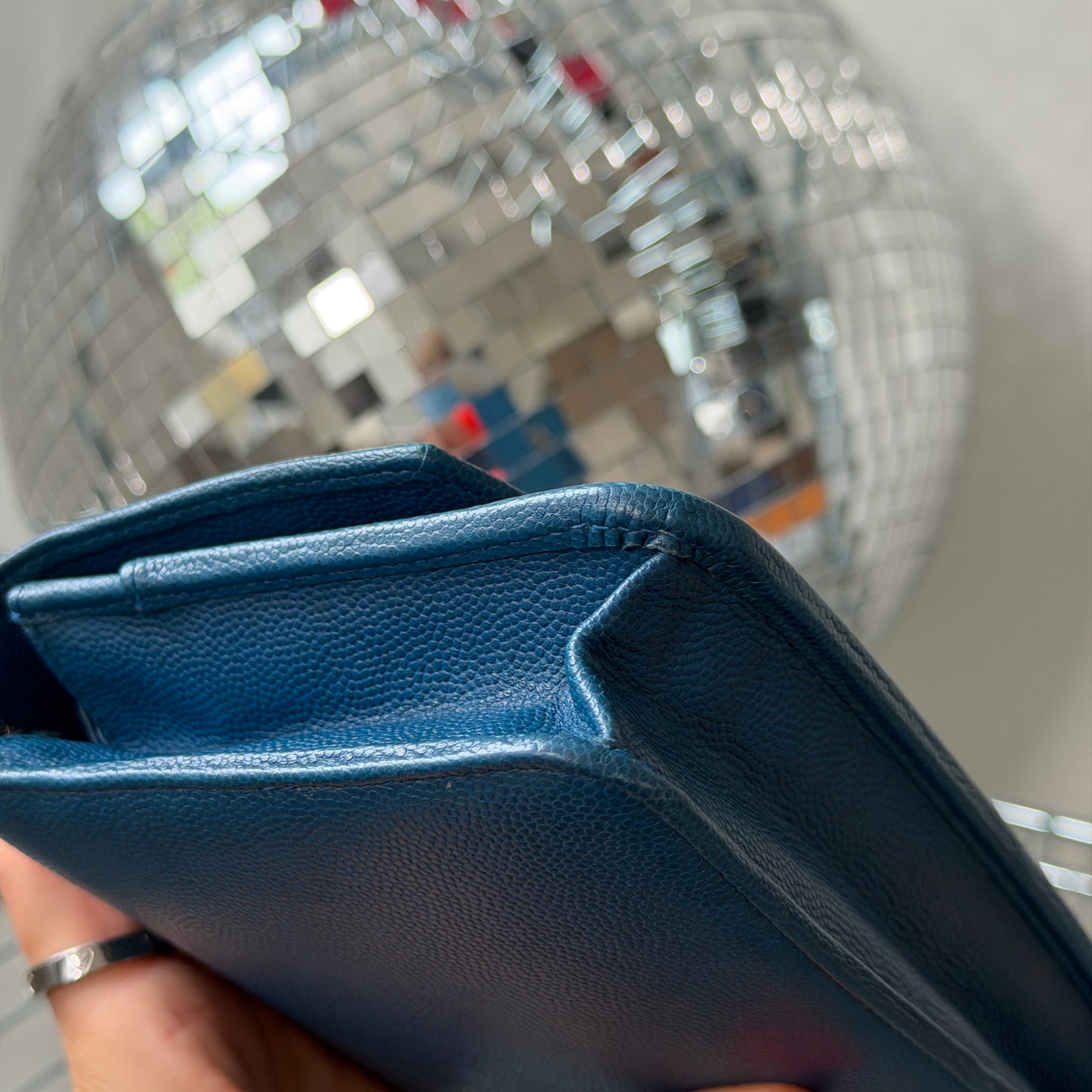 Pre-Owned Blue Caviar Leather Wallet on Chain