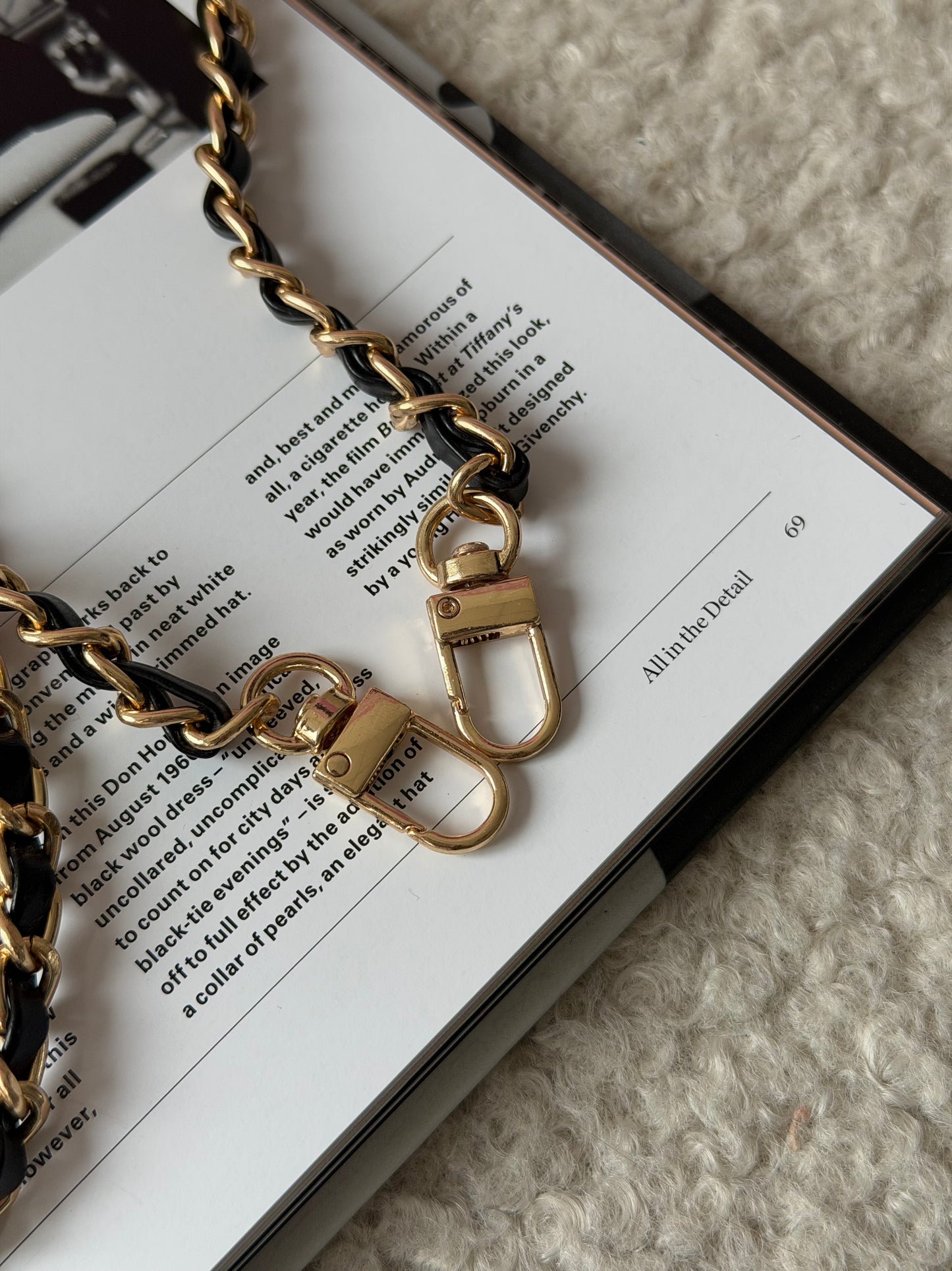 Black Leather & Gold Crossbody Chain