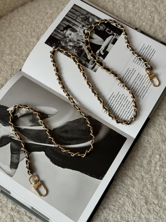 Black Leather & Gold Crossbody Chain