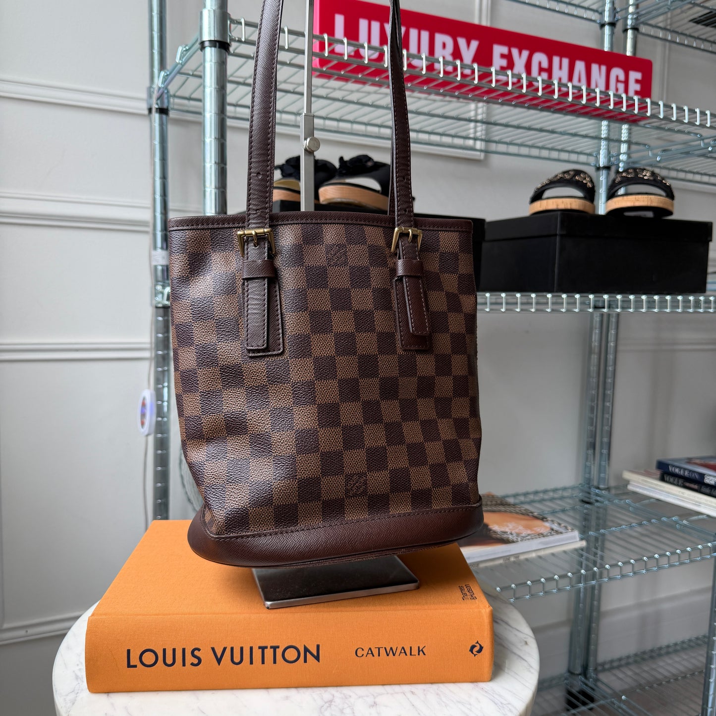 Pre-Owned Damier Ebene Canvas Bucket Bag PM