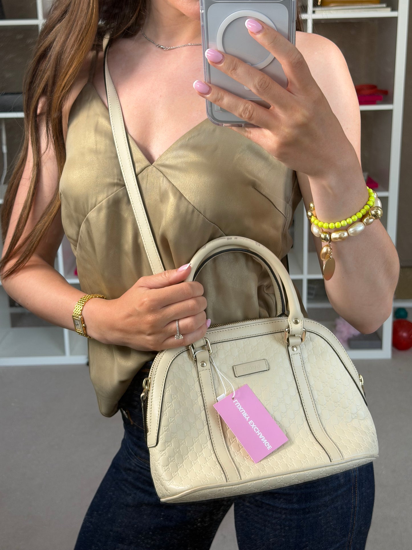 Pre-Owned White Guccissima Leather Promenade