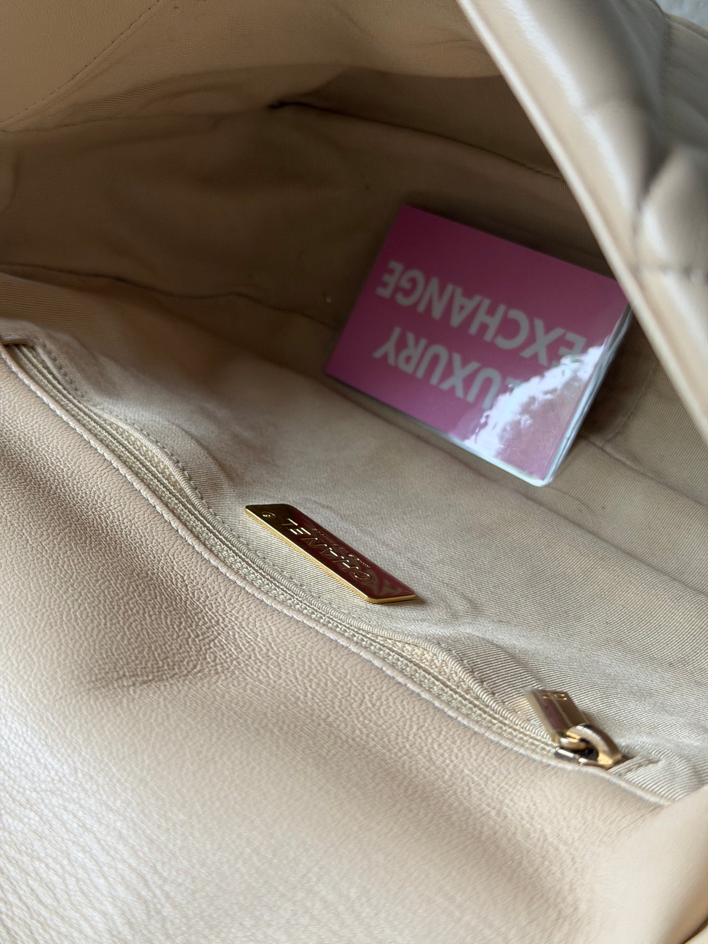 Beige Lambskin Leather 19 Single Flap Crossbody Bag
