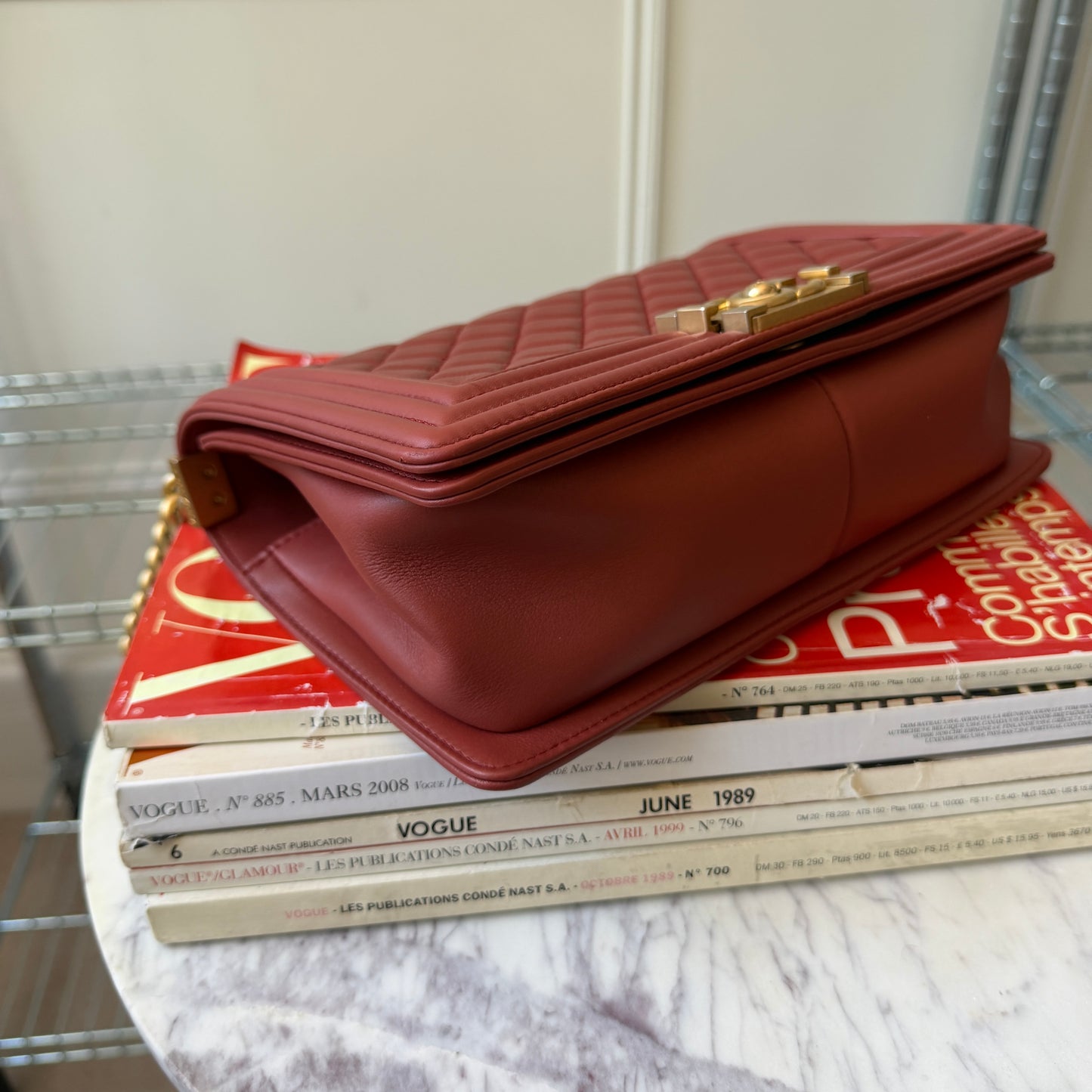 Pre-Owned Burnt Orange 'Boy' Lambskin Single Flap Crossbody Bag