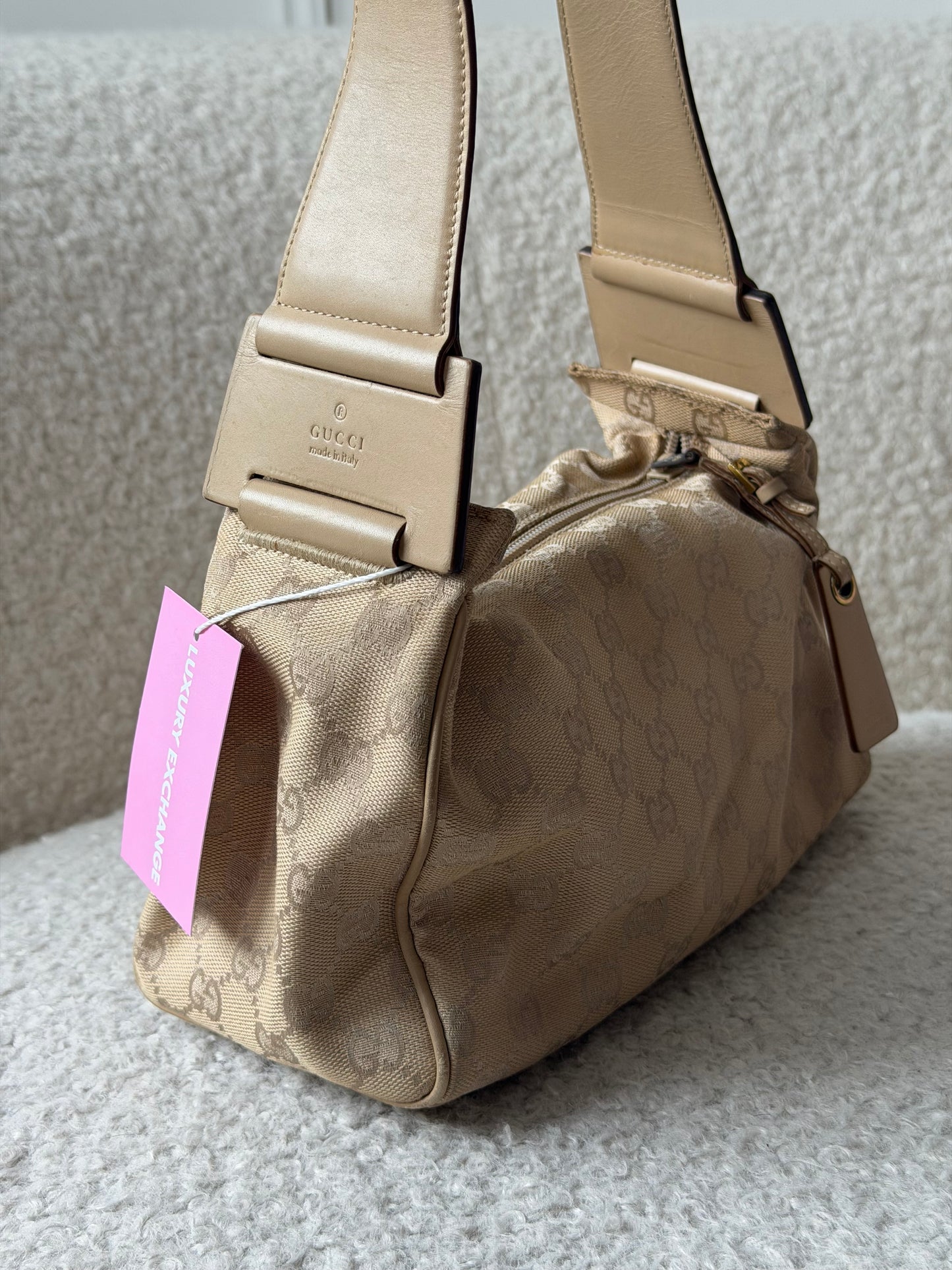 Beige GG Canvas Hobo Shoulder Bag