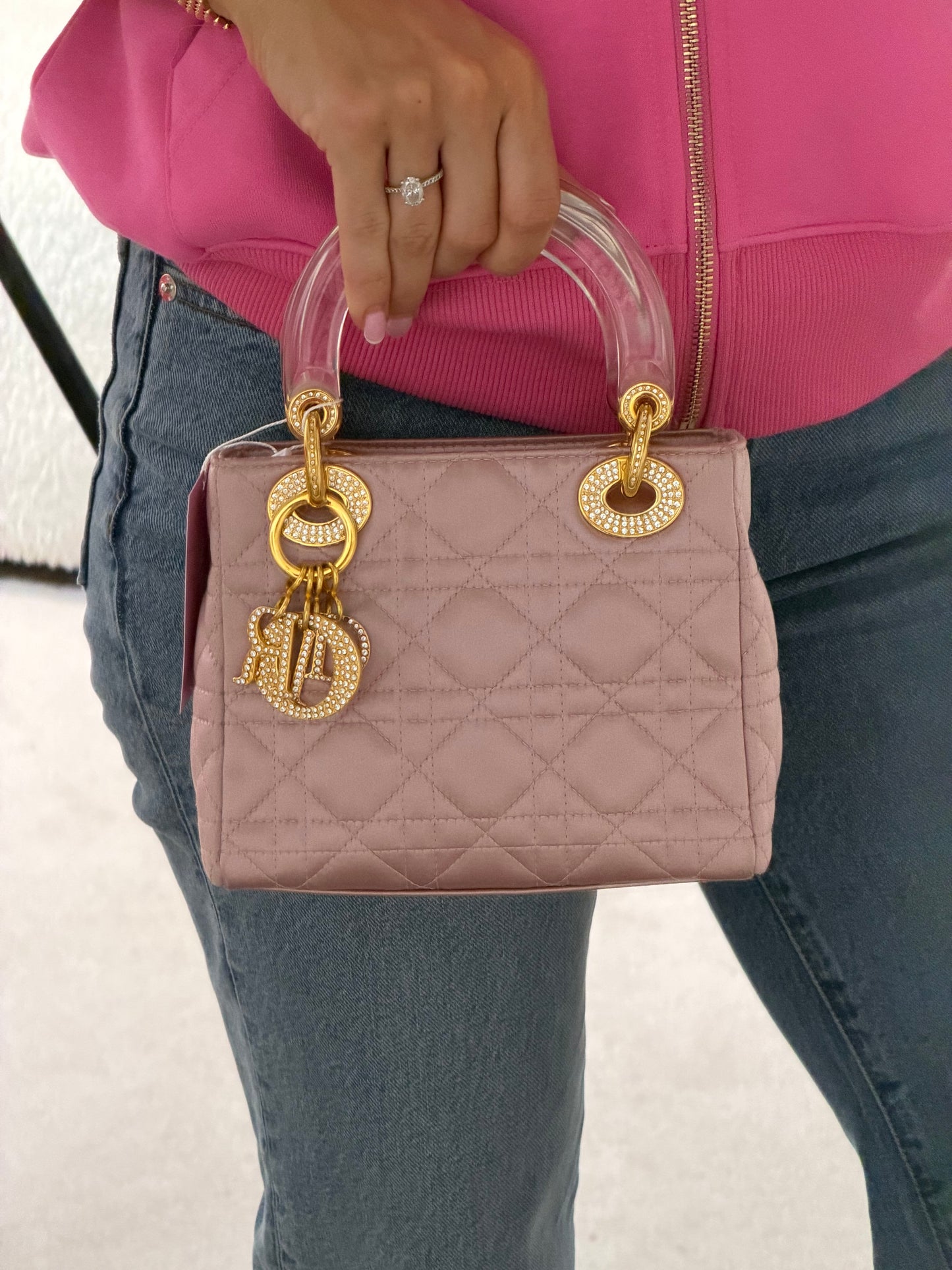 Pre-Owned Pink Fabric Small Lady Dior w/Diamonds