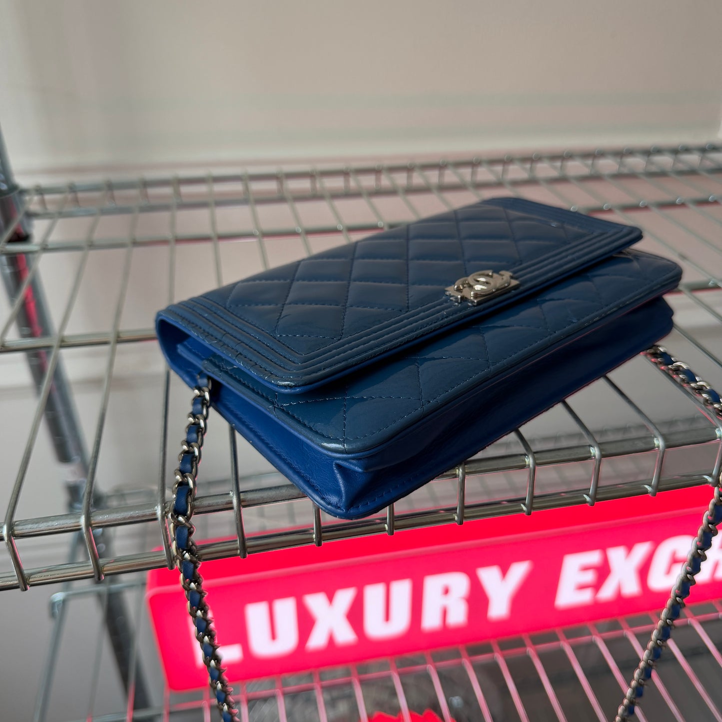 Pre-Owned Blue Boy Patent Leather Wallet on Chain