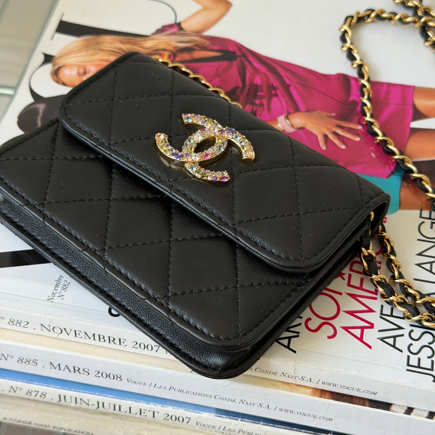 Pre-Owned Black Matelassé Lambskin Mini Crossbody Bag