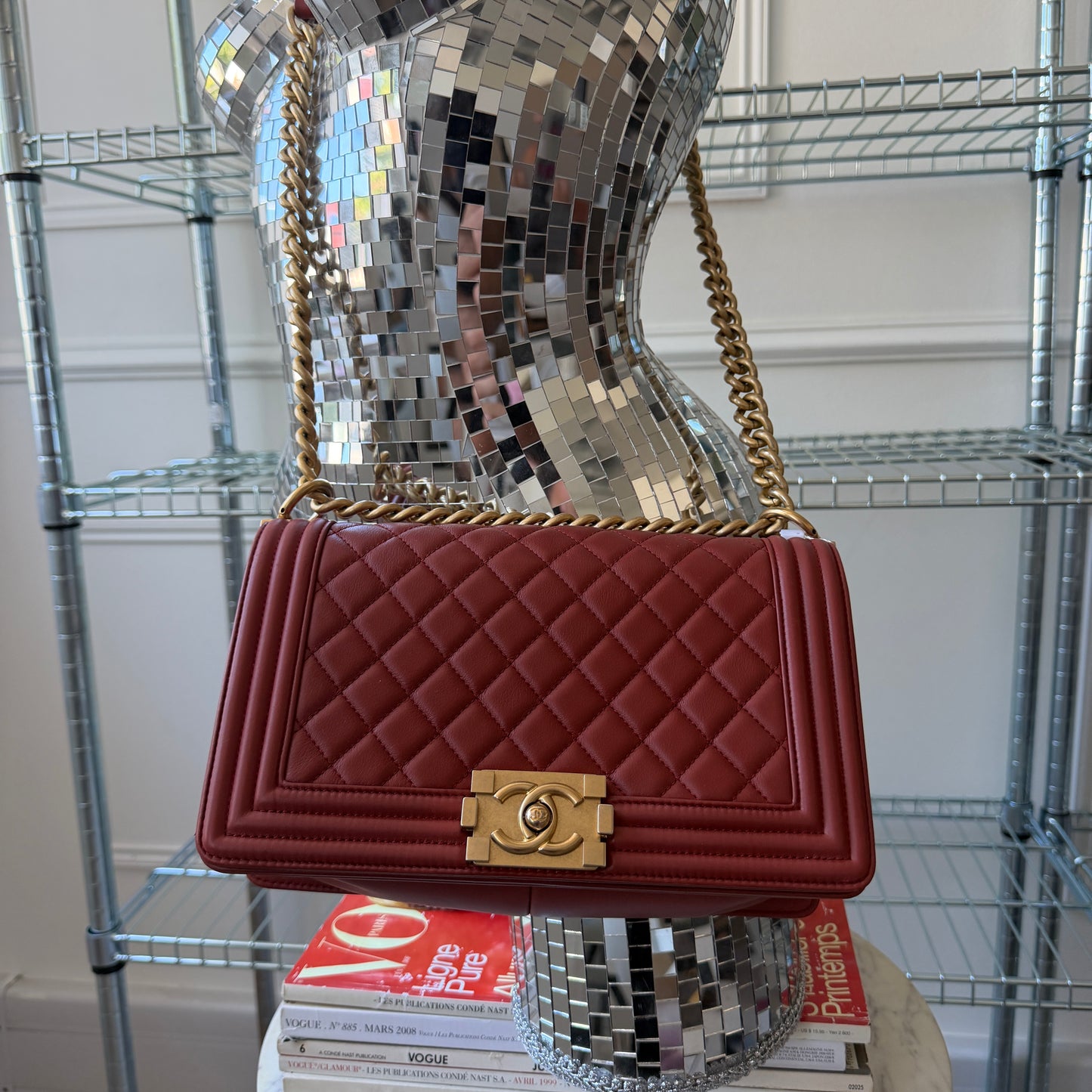 Pre-Owned Burnt Orange 'Boy' Lambskin Single Flap Crossbody Bag