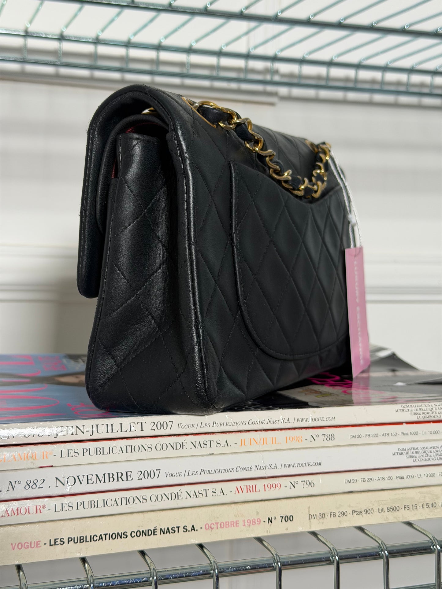 Pre-Owned Black Matelassé Lambskin Small Classic Double Flap Shoulder Bag