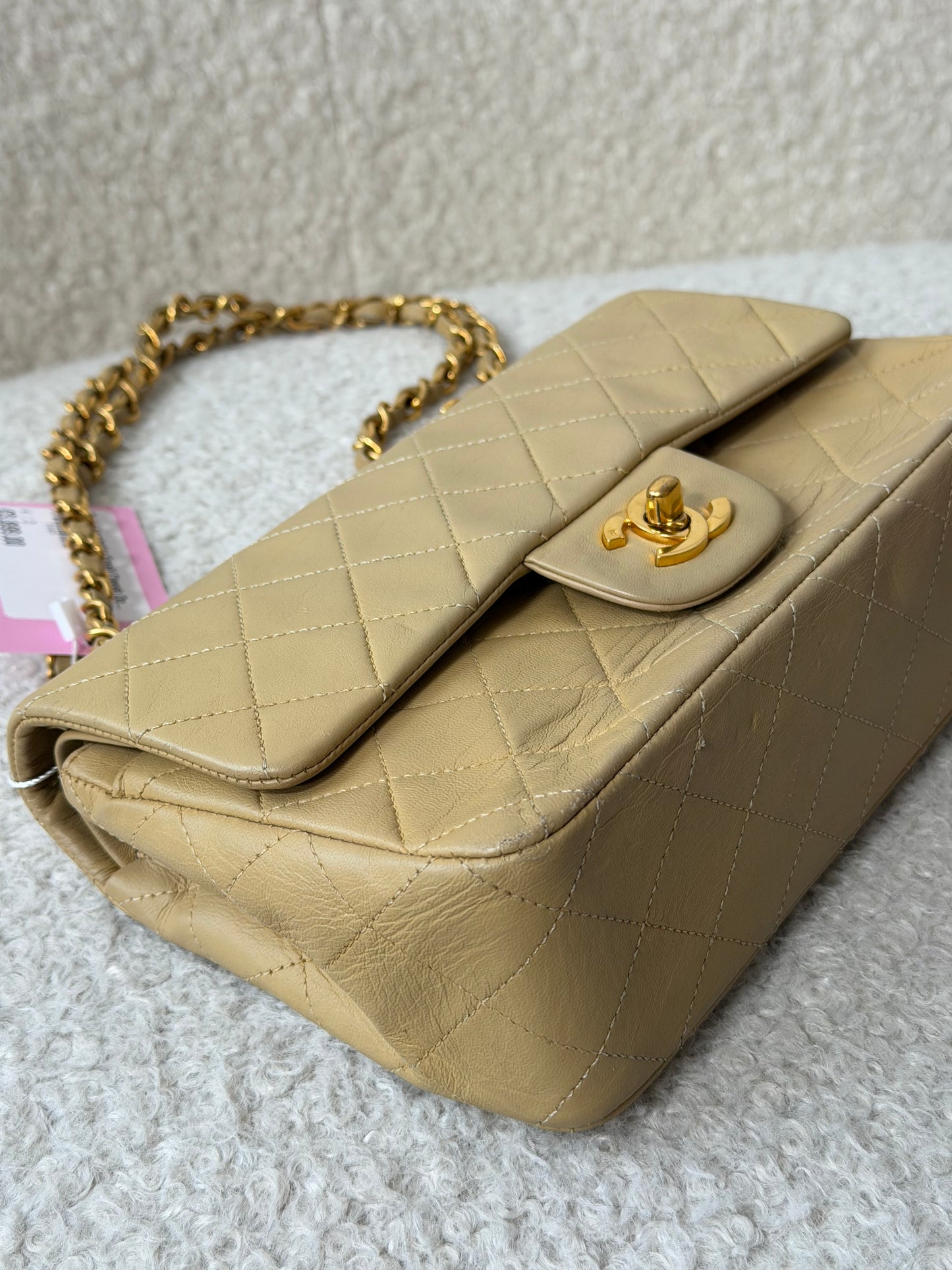 Beige Lambskin Small Classic Double Flap 24KGHW