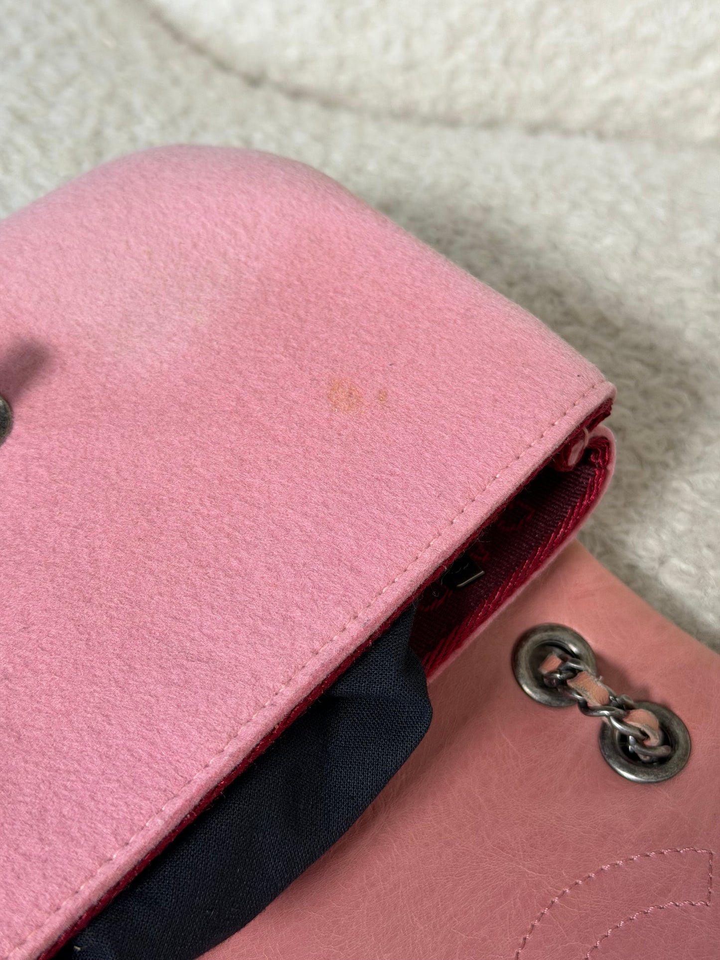 Pre-Owned Pink Lambskin Leather/Fabric Mini Square Crossbody