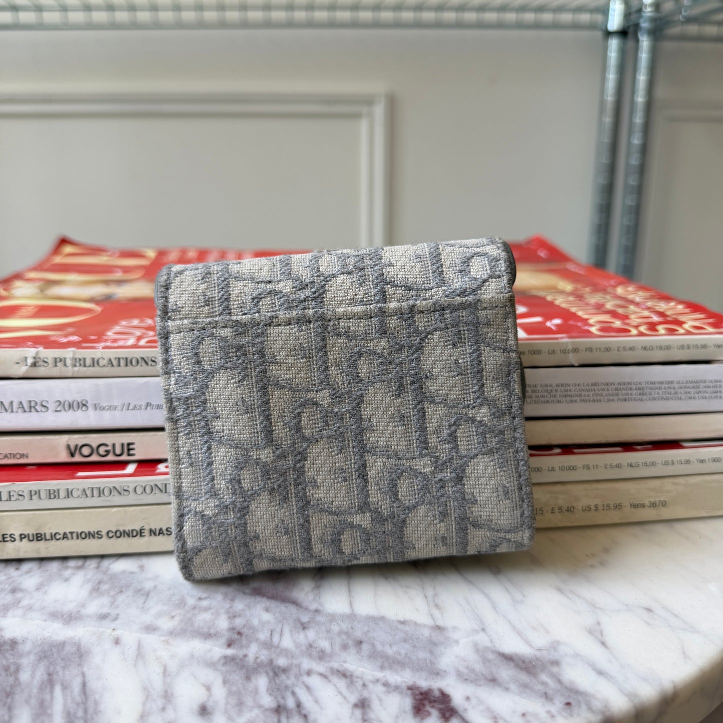 Pre-Owned Grey Saddle Canvas Fold Wallet