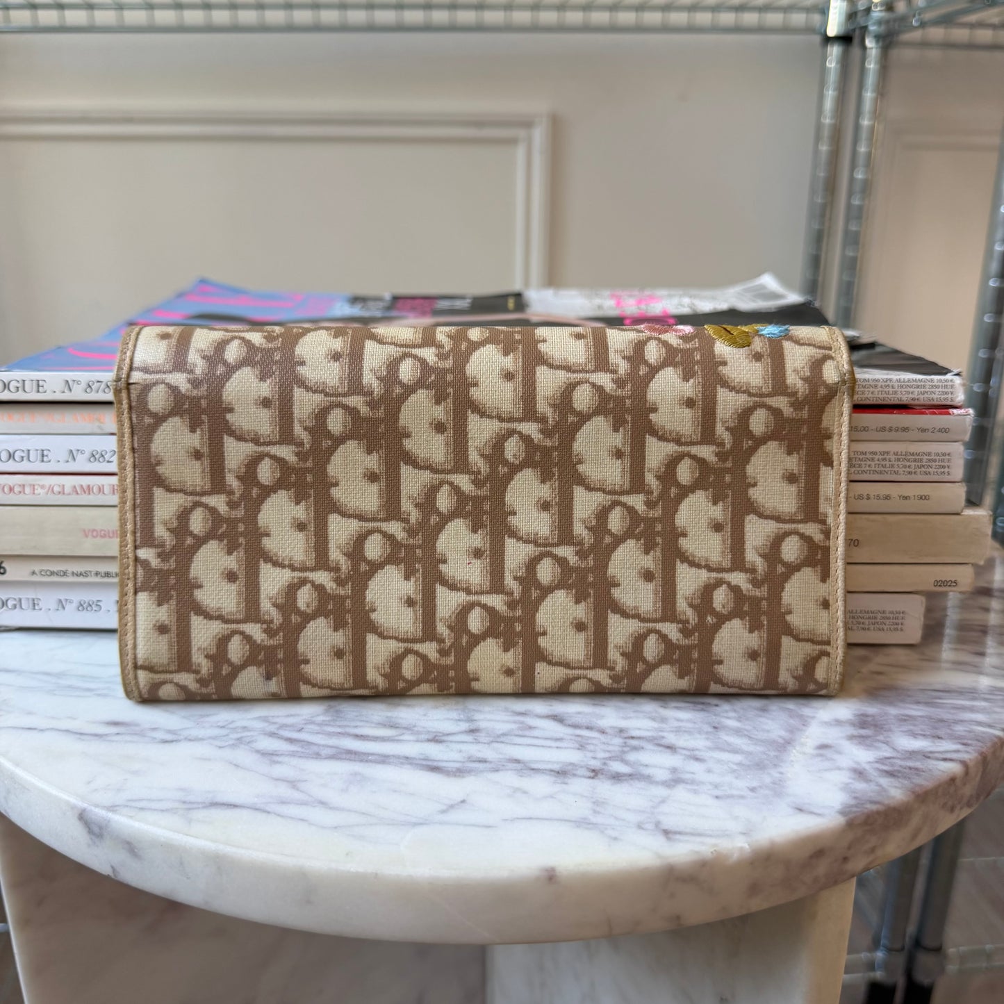 Pre-Owned White Oblique with Flowers Coated Canvas Wallet