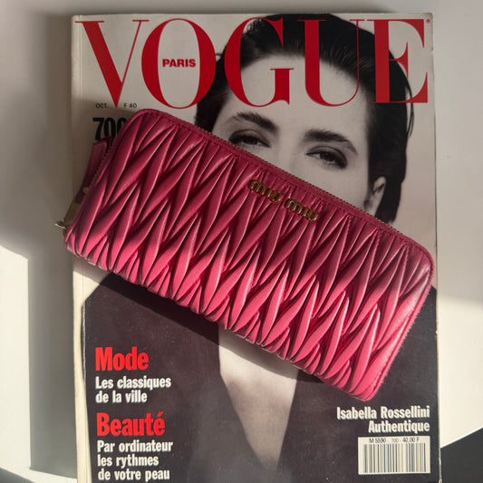 Pre-Owned Pink Ruffled Leather Zip Wallet