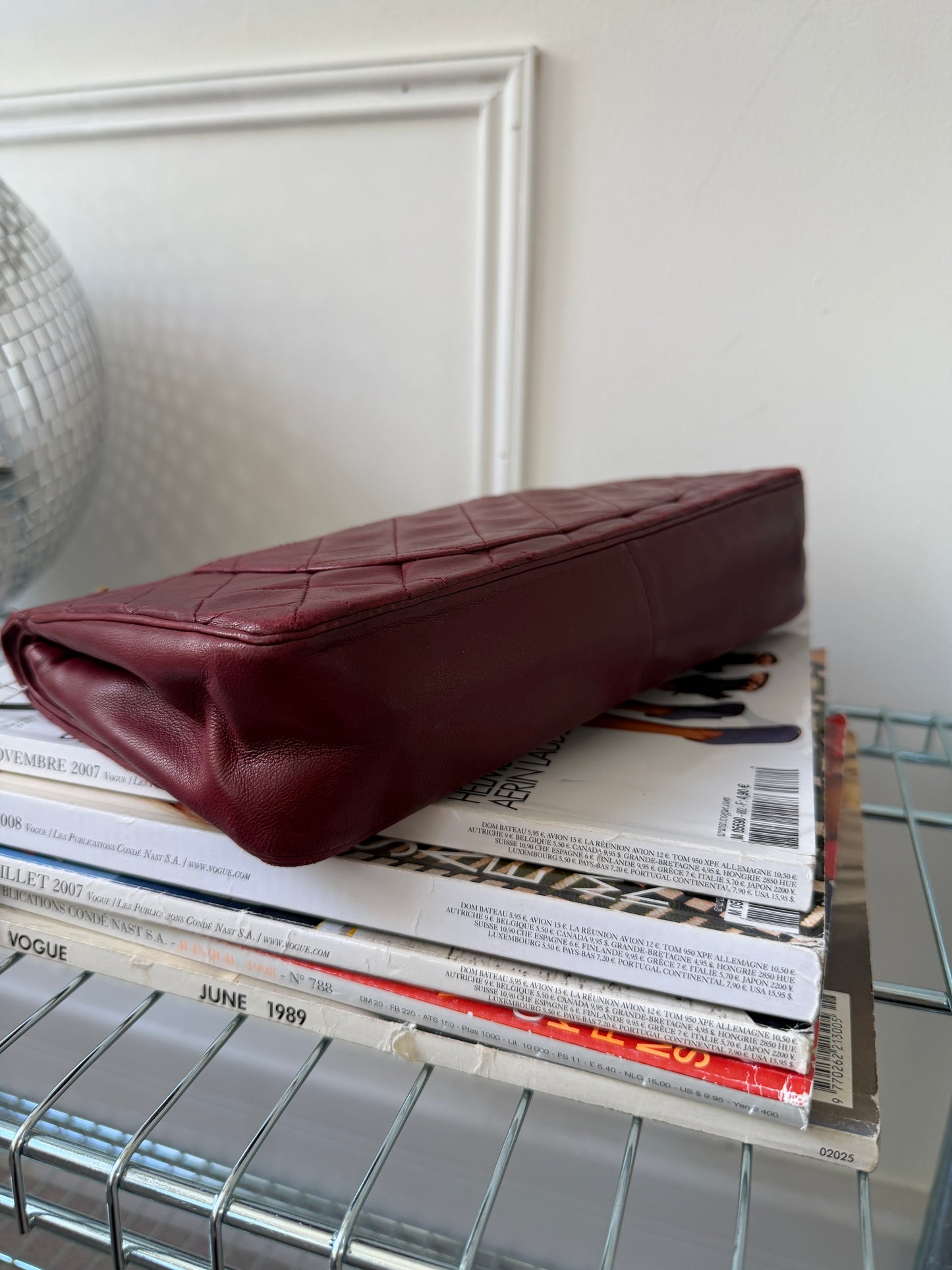 Pre-Owned Bordeaux Lambskin Double Flap Shoulder Bag