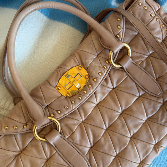 Pre-Owned Pink Matelassé Leather Crossbody Tote Bag