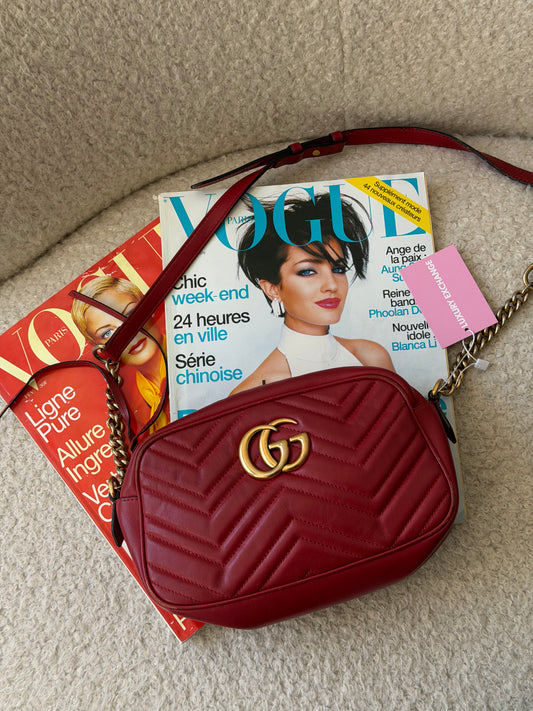 Pre-Owned Red Leather Marmont Camera Bag Crossbody
