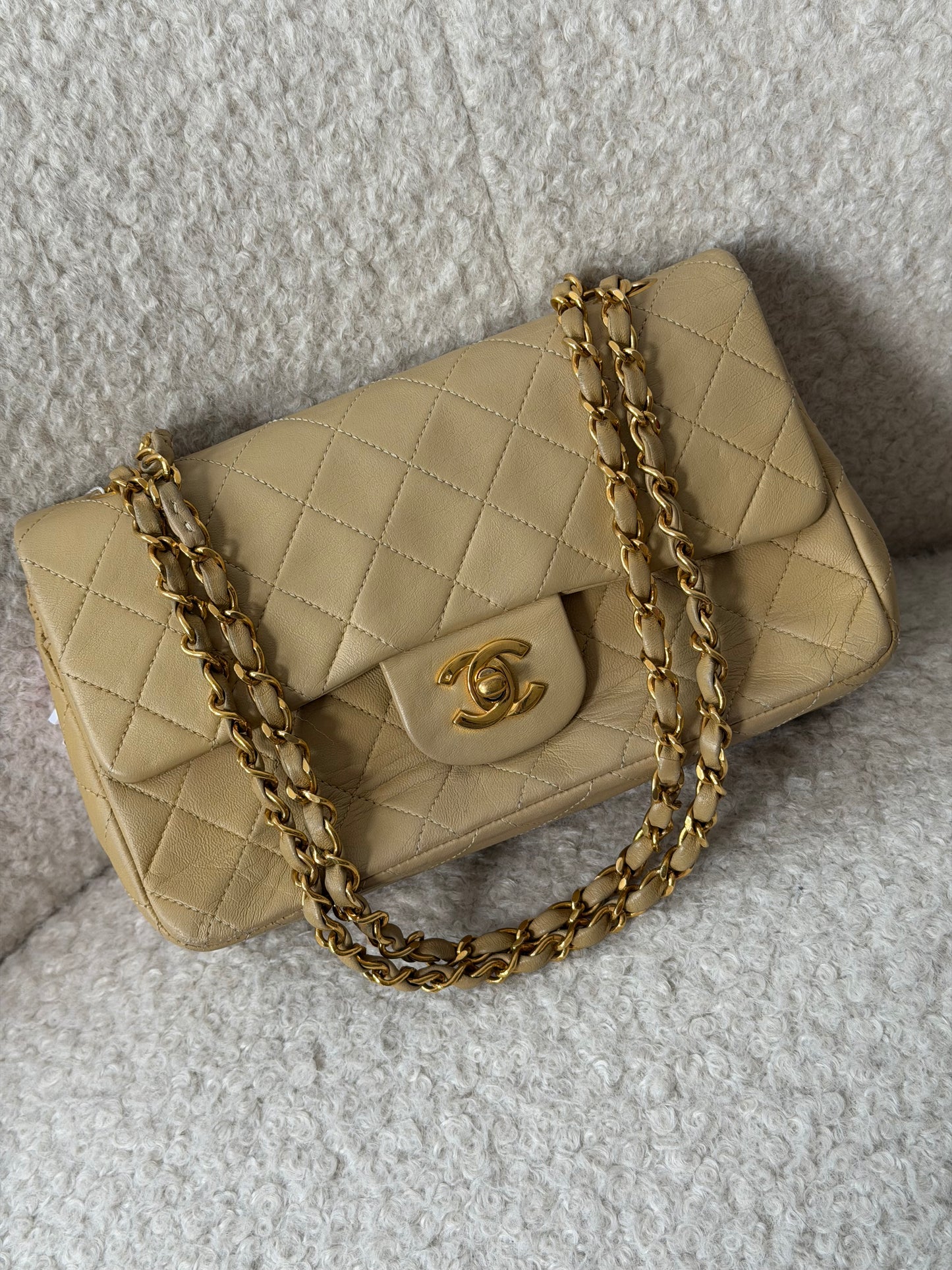 Beige Lambskin Small Classic Double Flap 24KGHW