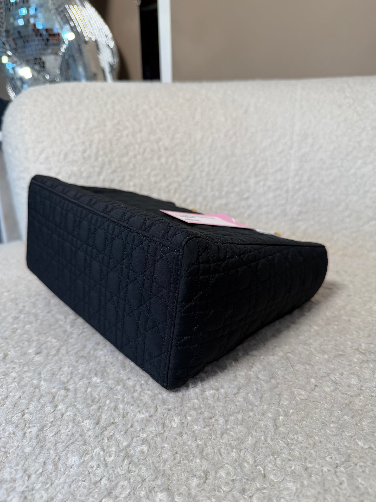 Pre-Owned Black Matelassé Cotton Medium Lady Dior