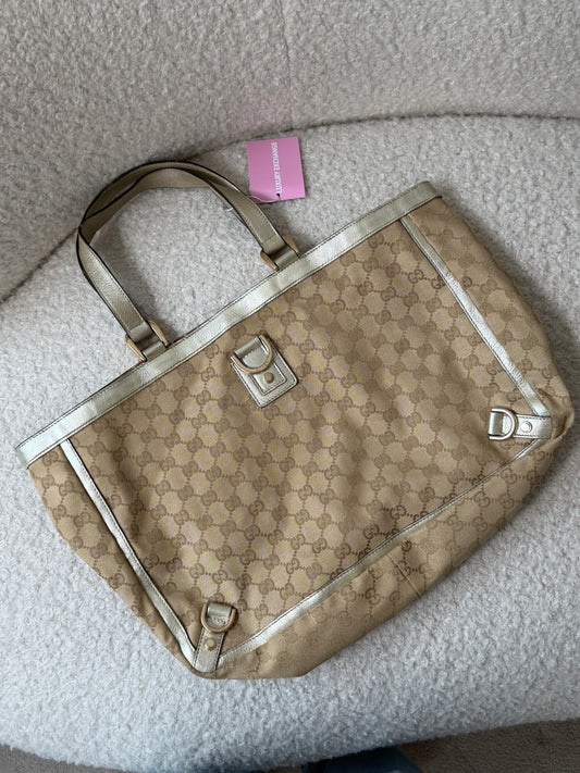 Beige/Metallic GG Canvas Tote Bag