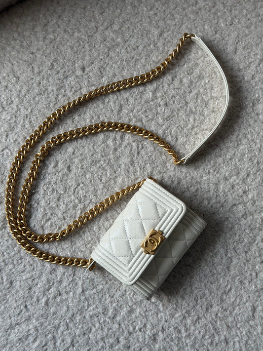 White Caviar Leather Mini Crossbody