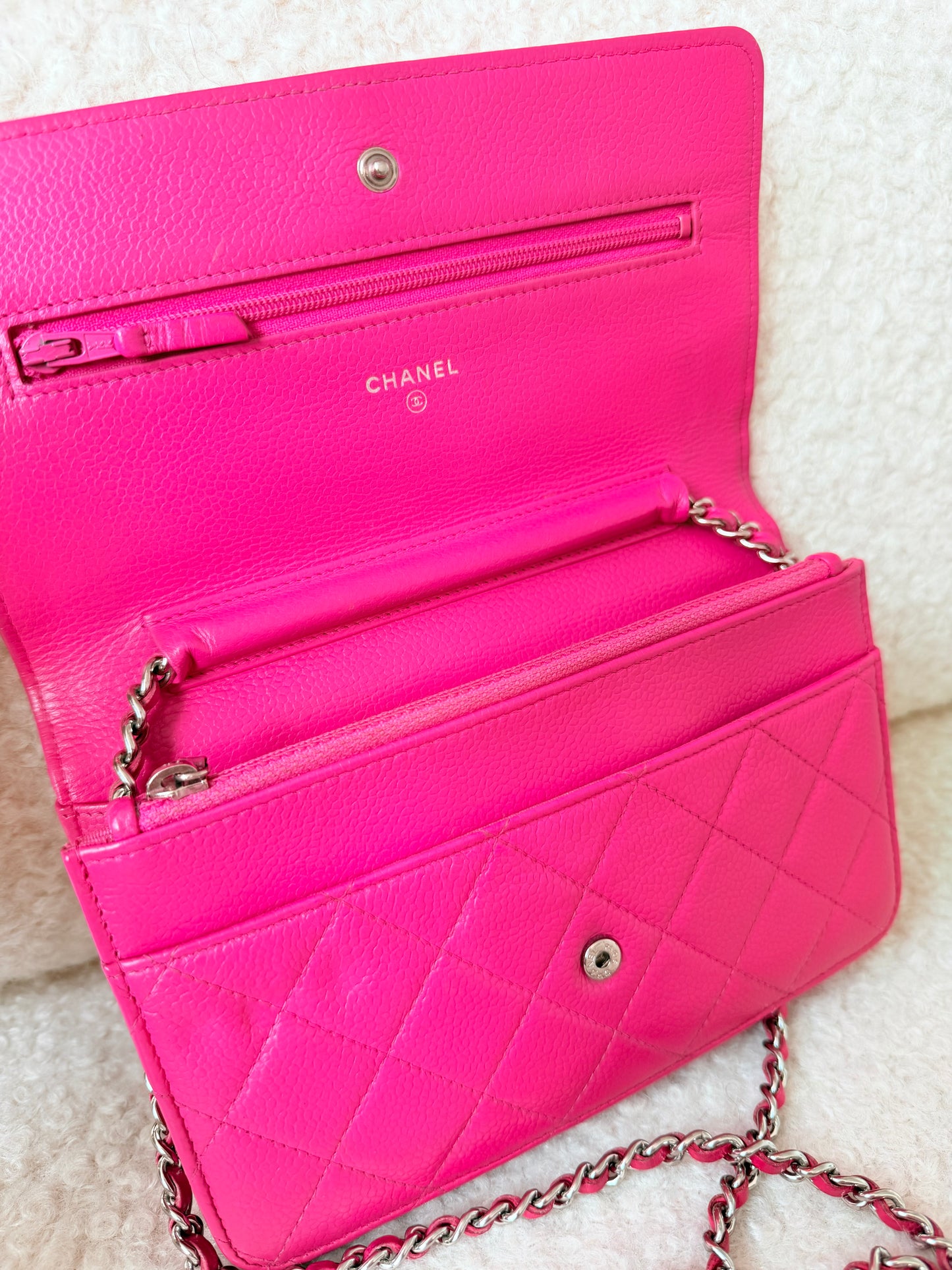 2016 Pink Caviar Wallet on Chain Silver & Pink Hardware