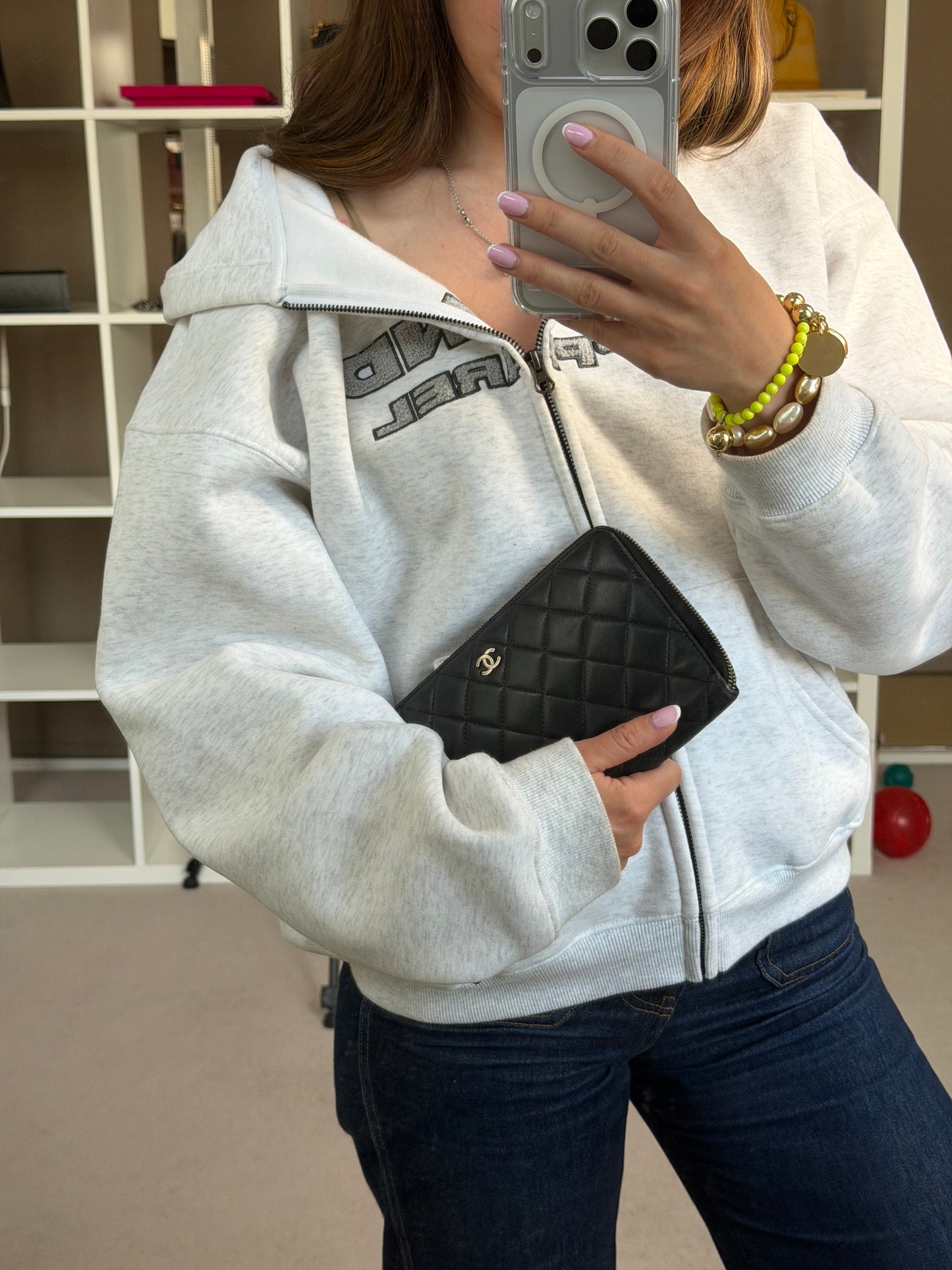 Pre-Owned Black Matelassé Lambskin Zip Wallet
