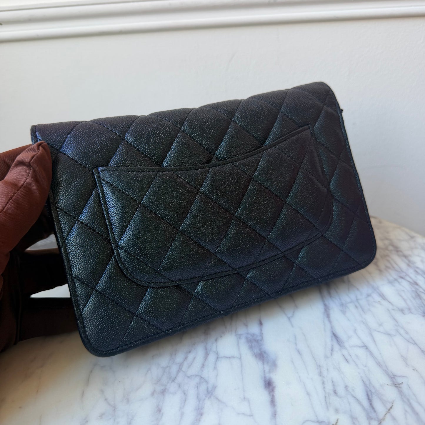 2019 Iridescent Shiny Caviar Leather Wallet on Chain Handbag