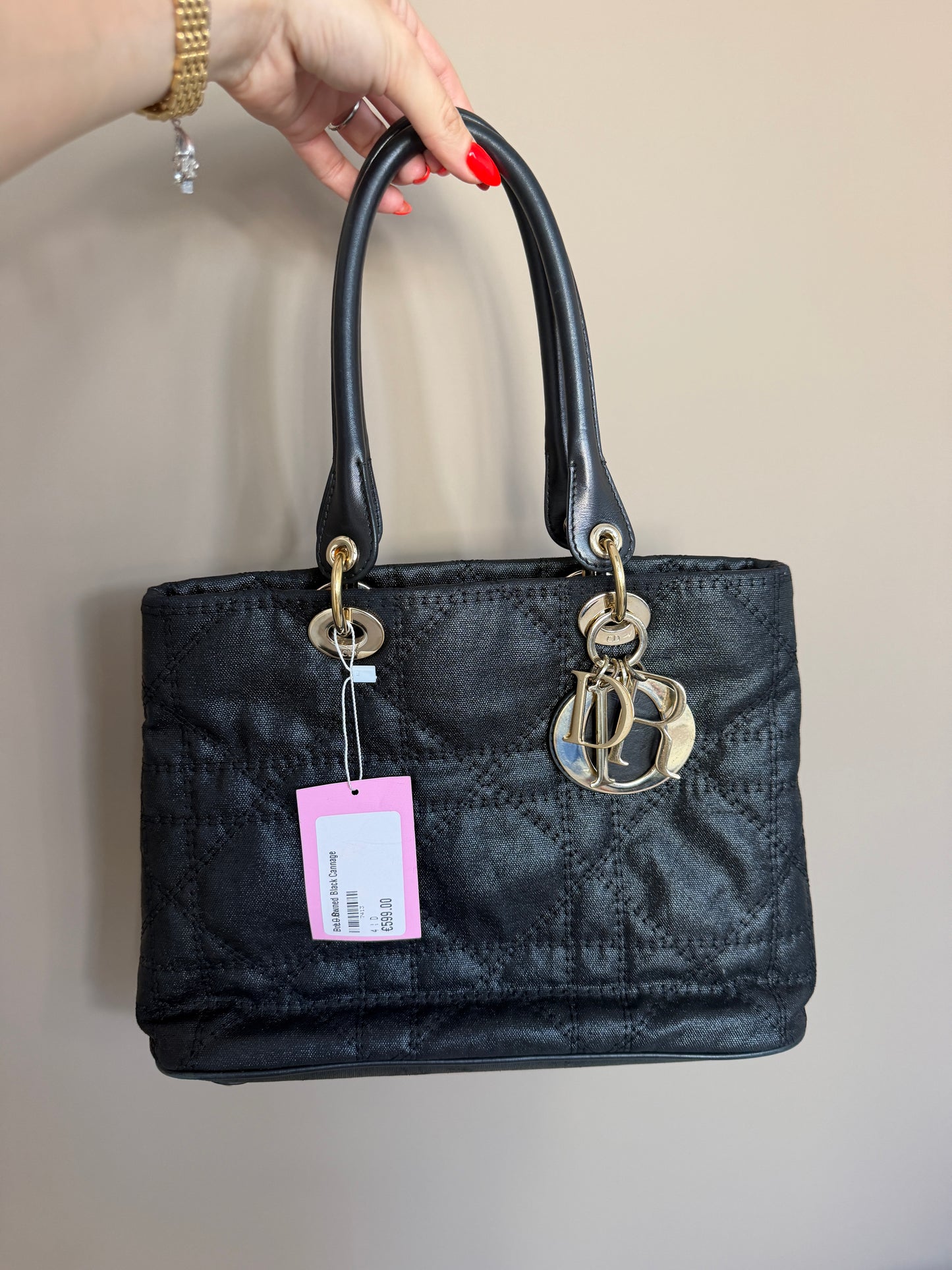 Pre-Owned Black Cannage D.I.O.R. Shoulder Bag