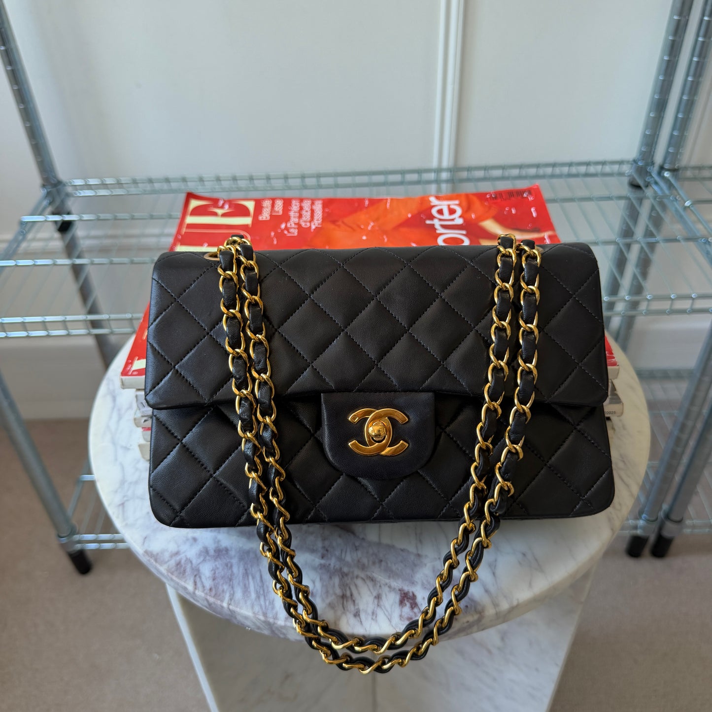 Pre-Owned Black Lambskin Small Classic Double Flap 24KGHW