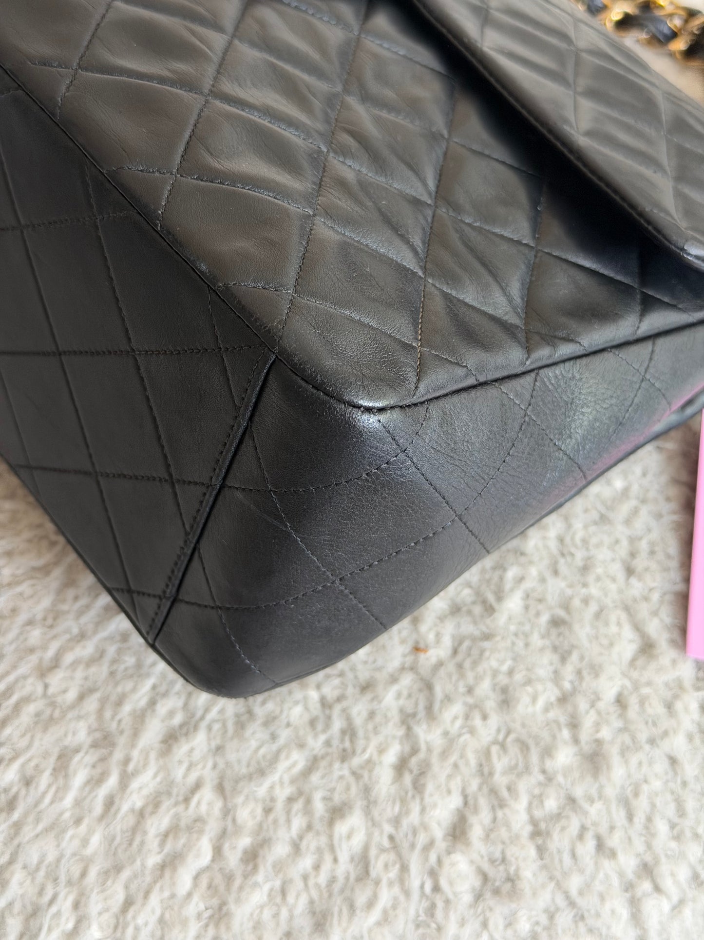 Pre-Owned Black Matelassé Lambskin Maxi Single Flap