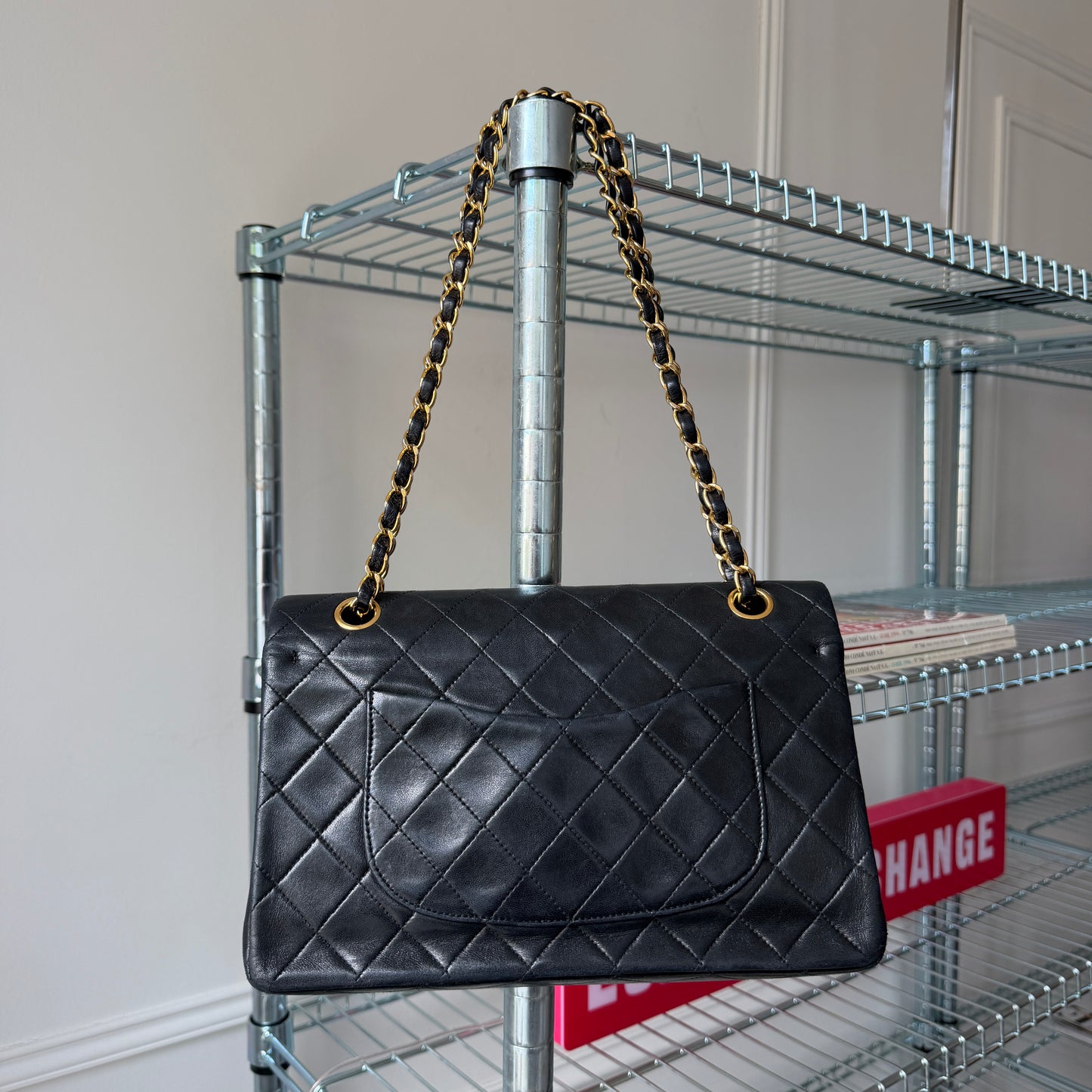 Pre-Owned Black Matelassé Lambskin Medium Classic Flap