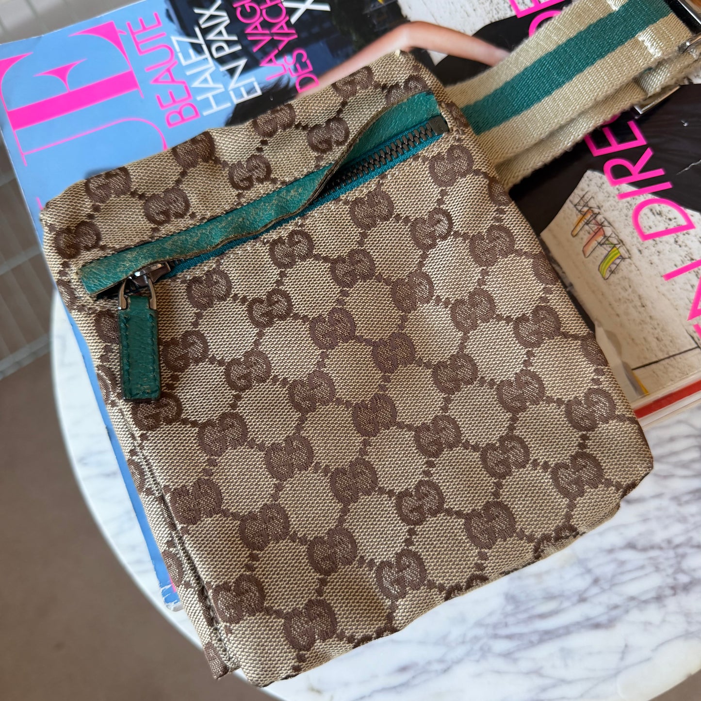 Pre-Owned Teal GG Canvas/Leather Bum Bag