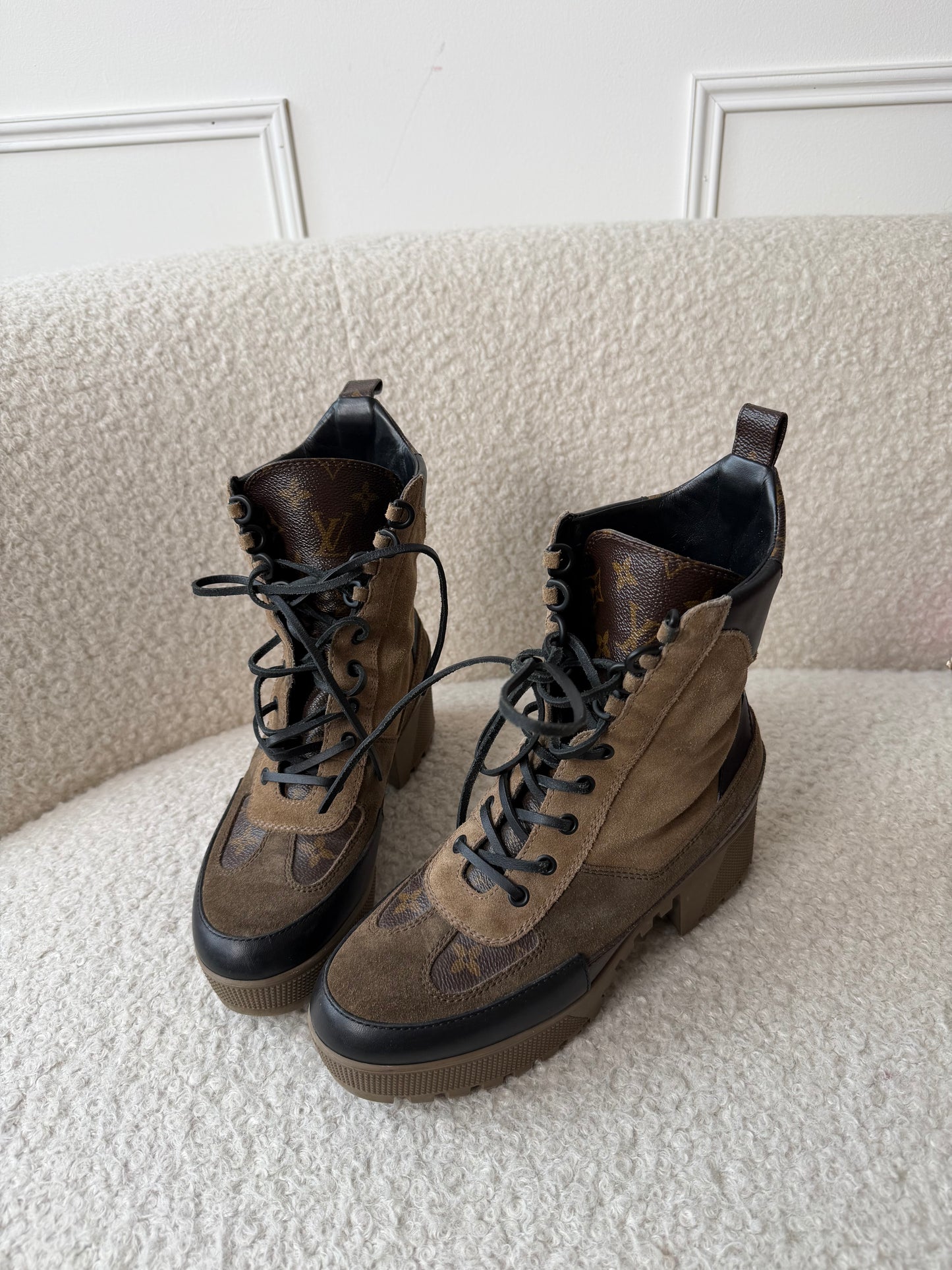 Monogram Canvas/Suede Boots Size 39