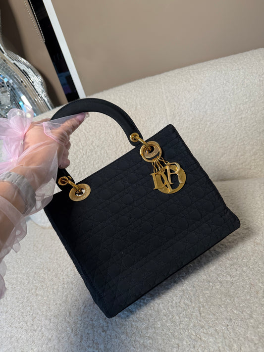 Pre-Owned Black Matelassé Cotton Medium Lady Dior