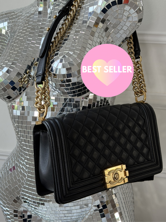 Pre-Owned Black Matelassé Lambskin Leather Boy Single Flap Handbag